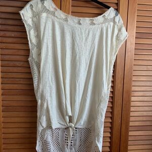 NWOT Lucky Brand Live In Love High Low Tie Front Crochet S/S Top XS